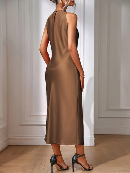 Women's Elegant Midi Dress with High Neckline for Special Occasions