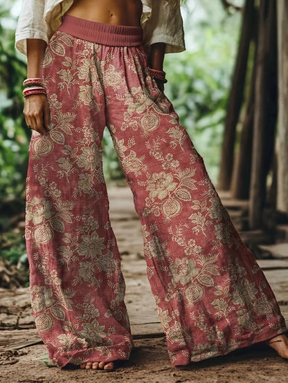 Damen Weite Freizeithose mit Blumenmuster für Frühling und Sommer – Lässige Boho Style Hose