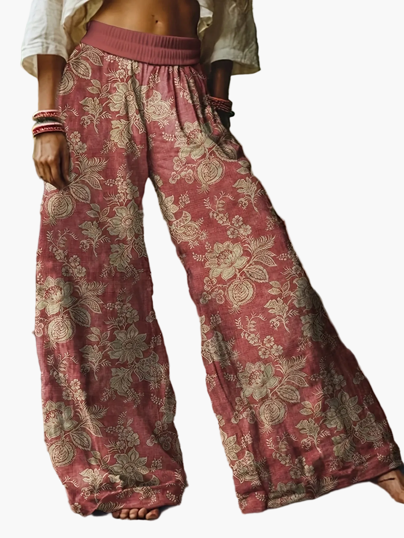 Damen Weite Freizeithose mit Blumenmuster für Frühling und Sommer – Lässige Boho Style Hose