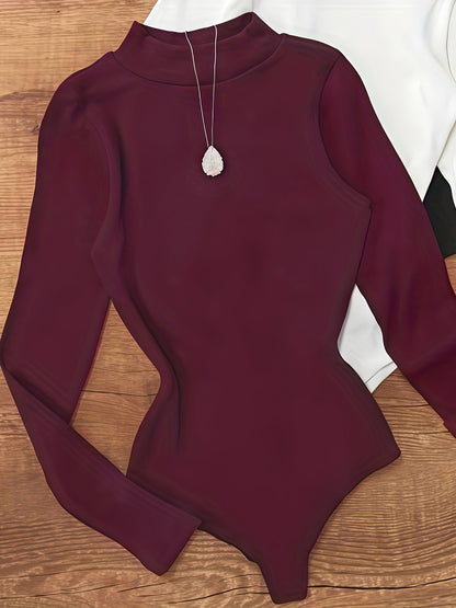 Damen Body Langarm Rollkragen Slim Fit Rippstrick Optik