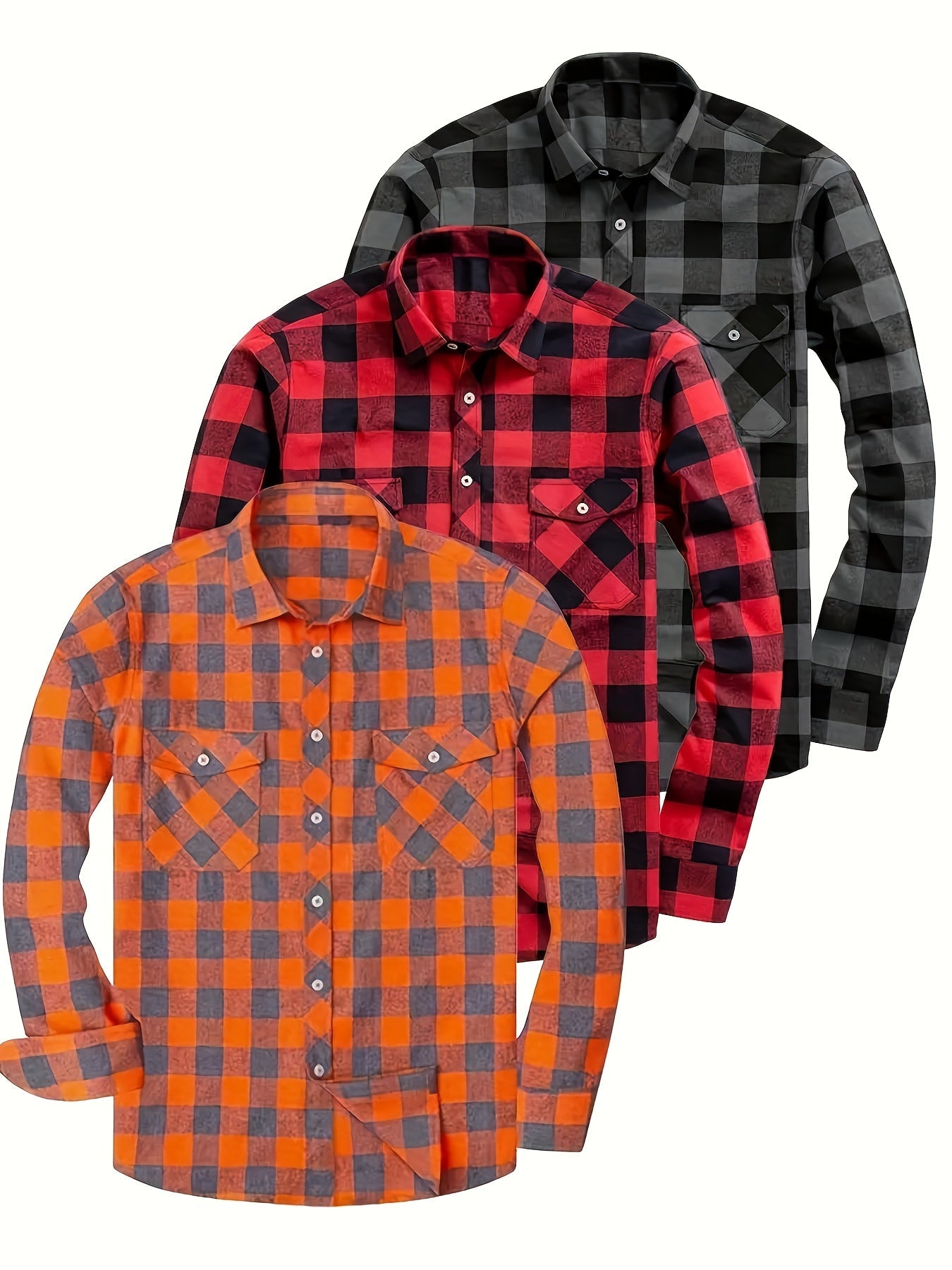Men’s plaid long-sleeve casual shirt with chest pockets