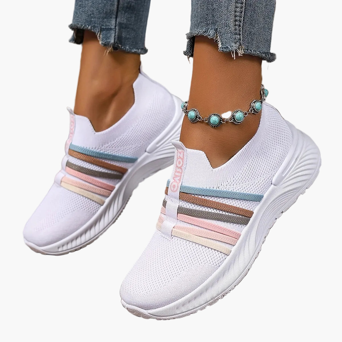 Damen Slip-On Freizeitschuhe mit Streifenmuster – Bequeme Alltags-Sneaker für Freizeit und Alltag