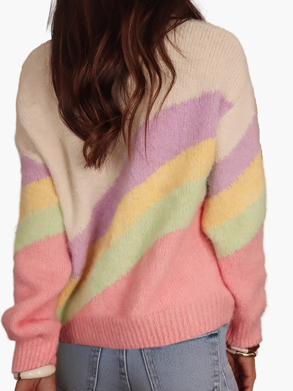 Damen Y2K Pullover mit Regenbogenstreifen – Modischer Strickpullover für Alltag und Freizeit