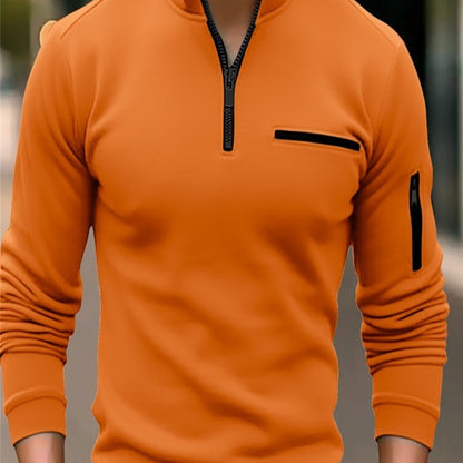 Men's Sporty Quarter-Zip Pullover with Zipper and Long Sleeve – Athleisure Top for Training and Everyday Use