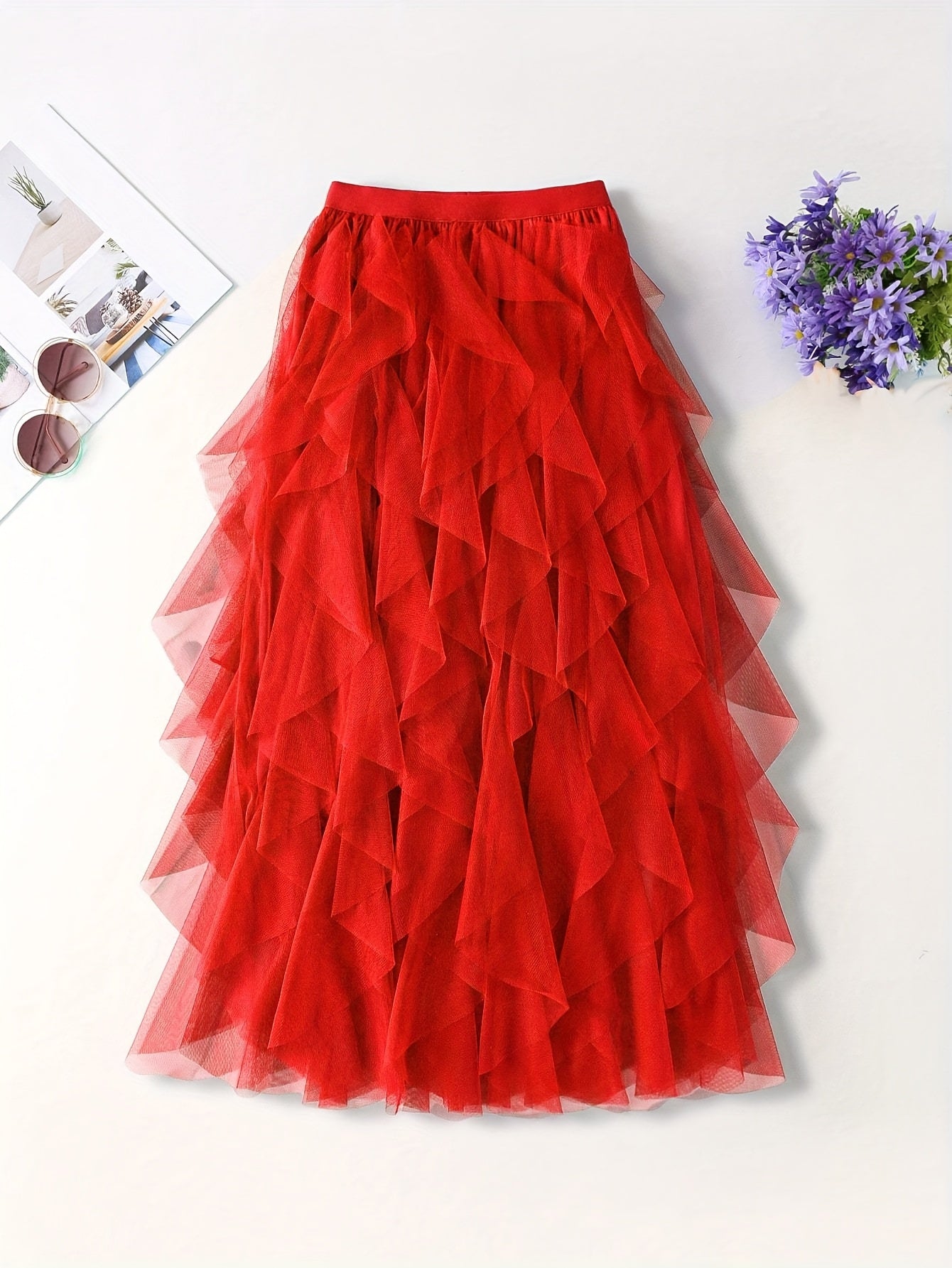 Women's Maxi Skirt with Ruffle Layers – Elegant Tulle Skirt for Formal Occasions