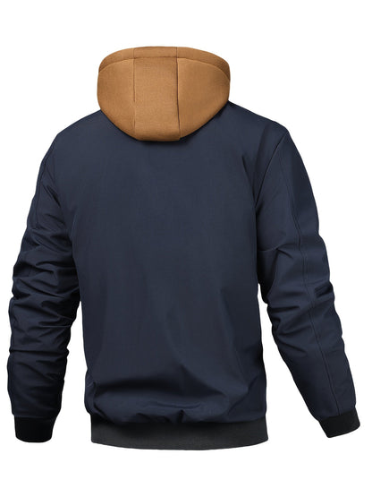 Herren Bomberjacke mit Kapuze Steppfutter Kariert Beige