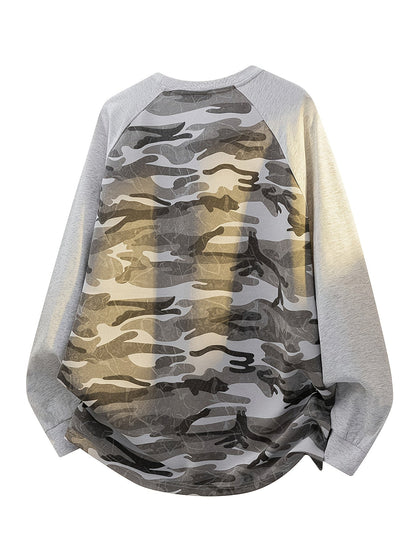 Unisex long-sleeve shirt, camouflage, raglan sleeves, crew neck, casual