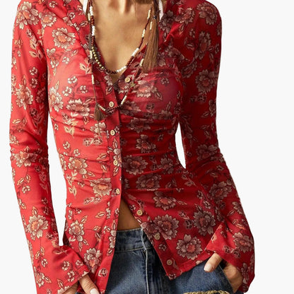Women's blouse cardigan with floral pattern in vintage style for everyday and leisure use