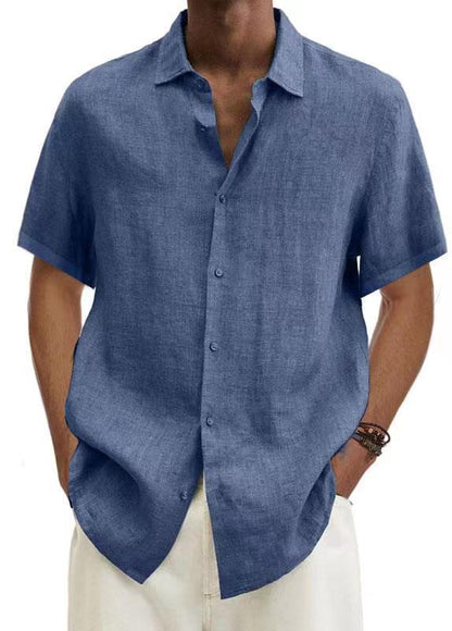 Men's Casual Short-Sleeve Shirt – Modern Japanese Style, V-Neck, Solid Color, Ideal for Everyday & Vacation