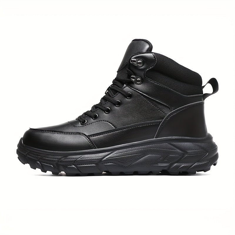 Herren Stiefel Schwarz mit Schnürsenkeln und Profilsohle