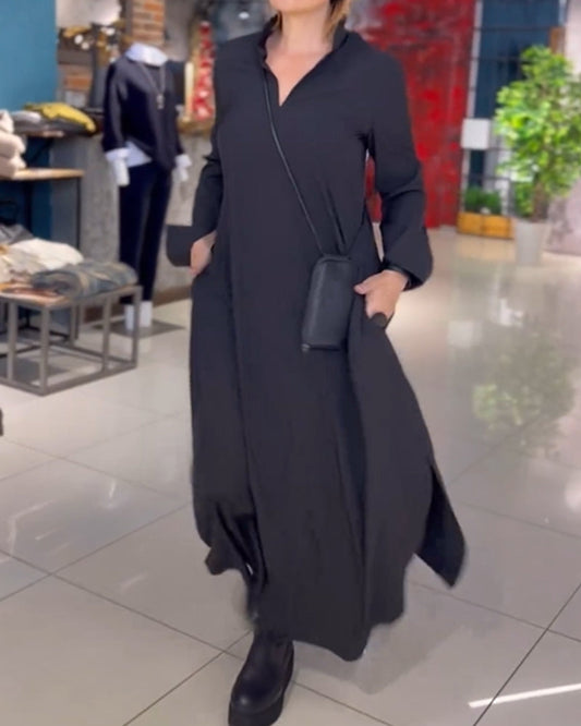 Damen Maxikleid Lockerer Schnitt Modernes Freizeit- und Alltagskleid mit Schlitzdetails