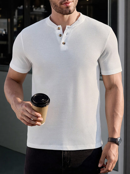 Herren Kurzarm Henley Shirt mit Struktur – Modernes Freizeitoberteil für stilvolle Anlässe