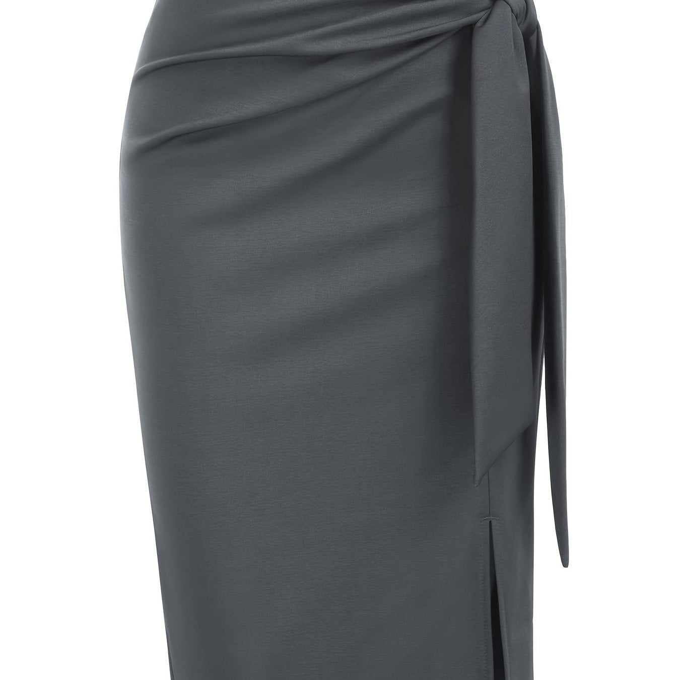 Women's Elegant Midi Skirt with Bow Detail and Slit – Perfect for Office & Festive Occasions