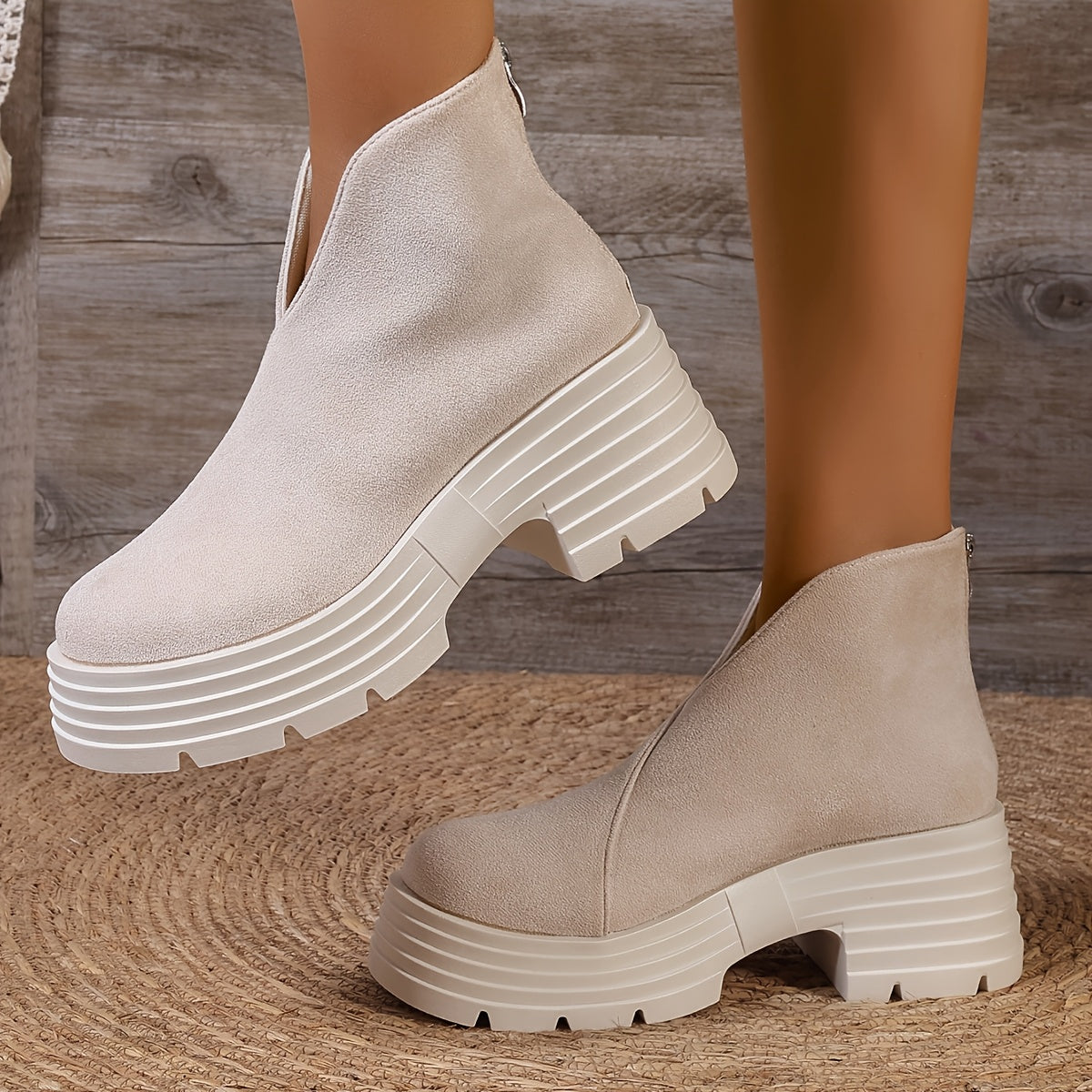 Damen Plateaustiefeletten mit Blockabsatz Schwarz