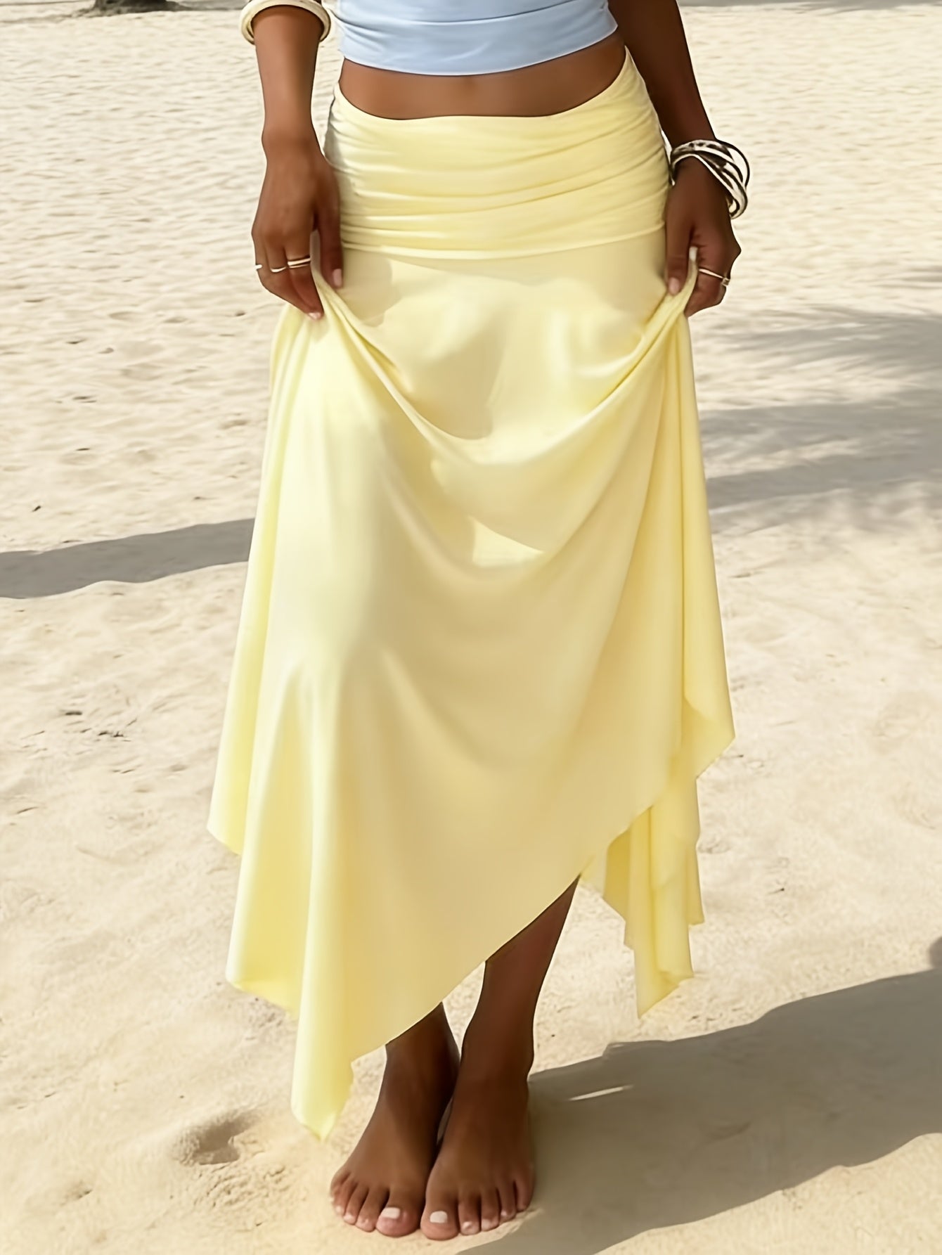 Women's Handkerchief-Hem Maxi Beach Skirt – Elegant Vacation Skirt with Ruffles for Beach & Resort