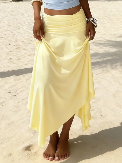 Women's Handkerchief-Hem Maxi Beach Skirt – Elegant Vacation Skirt with Ruffles for Beach & Resort