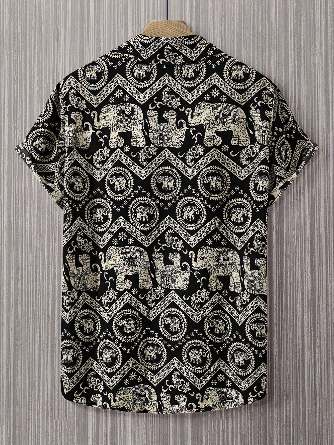 Men's Resort Shirt with Elephant and Mandala Print, Short Sleeve, Casual and Summer Style