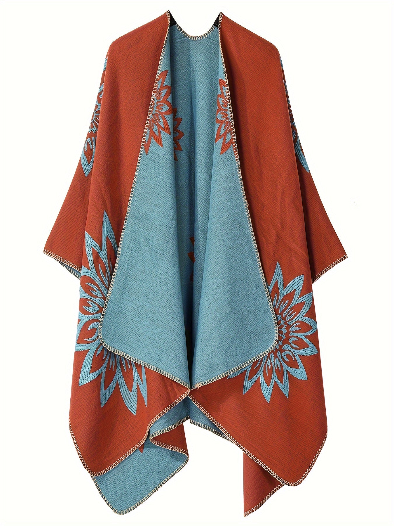 Wickelponcho Damen mit Blumenmuster beidseitig tragbar Decke