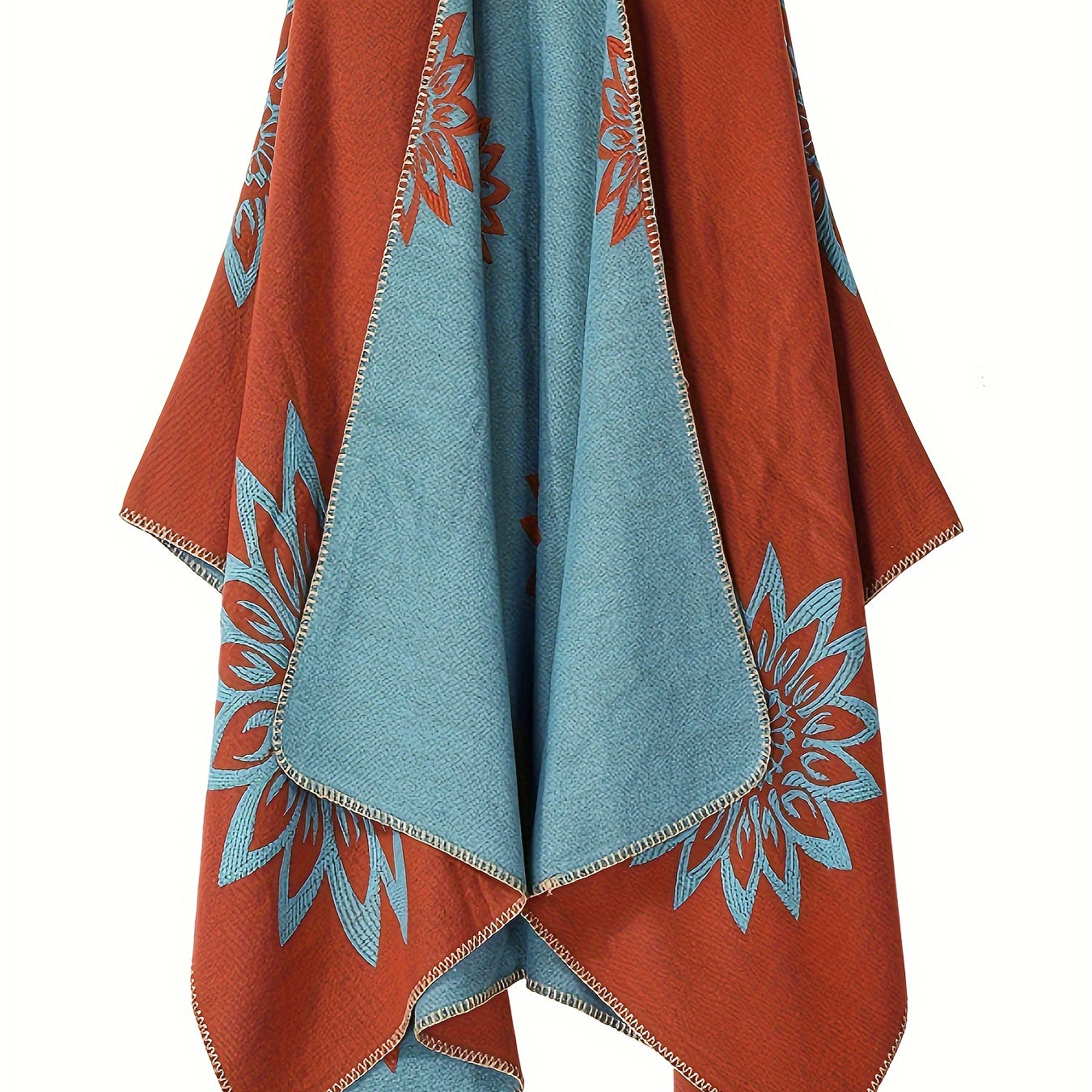 Wickelponcho Damen mit Blumenmuster beidseitig tragbar Decke