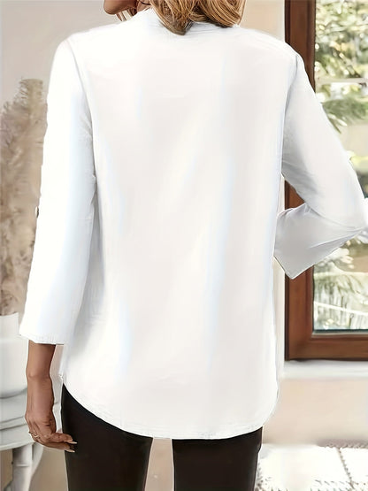 Damen Tunika Bluse mit V-Ausschnitt und Knopfdetails – Eleganter Freizeit-Look für Büro & Alltag