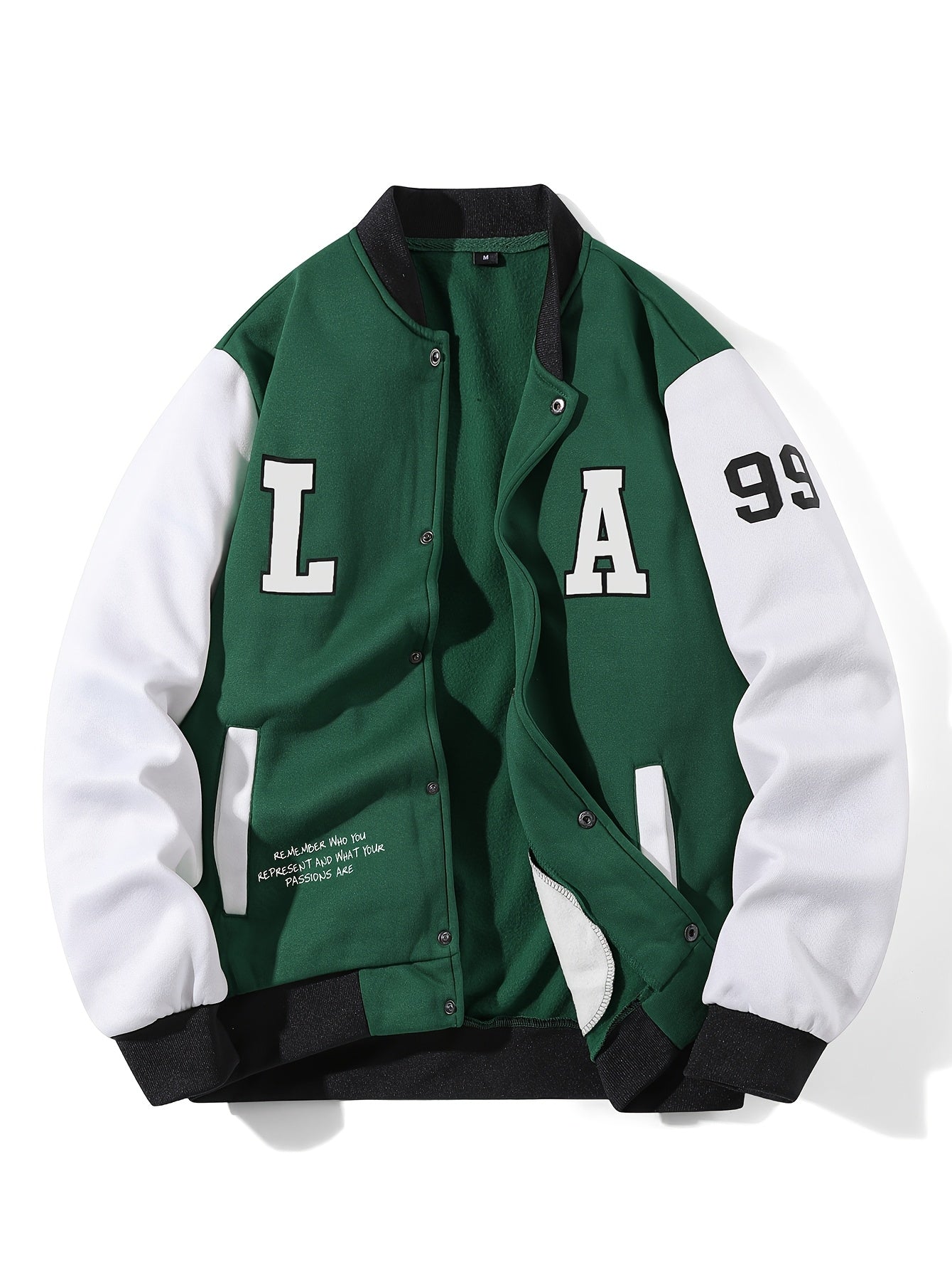 Baseball college jacket with “L A 99” lettering