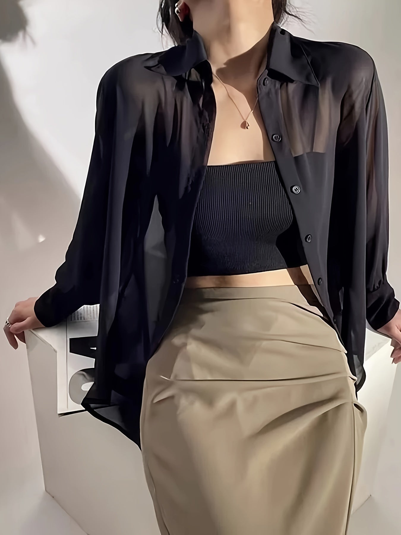 Women's Long Sleeve Blouse Transparent Loose Modern for Everyday and Leisure