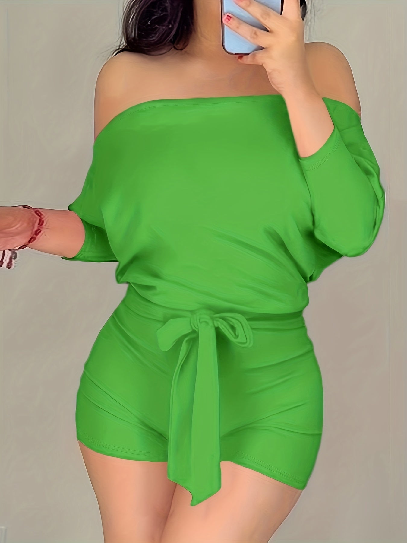 Women's Off-Shoulder Jumpsuit with Tie Belt – Elegant One-Piece for Summer and Leisure