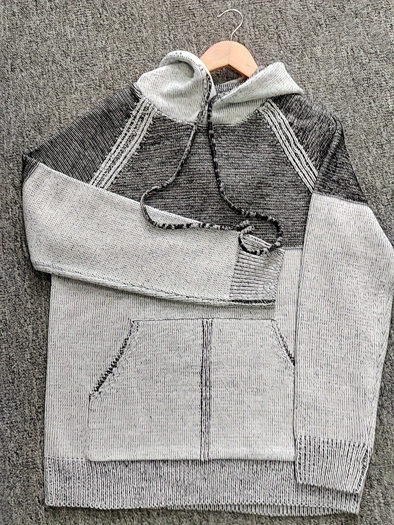 Herren Strick Hoodie Grau Melange mit Kapuze