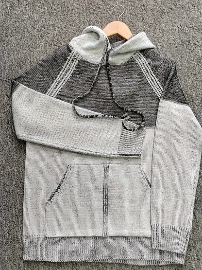 Herren Strick Hoodie Grau Melange mit Kapuze