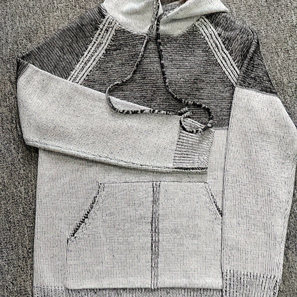Herren Strick Hoodie Grau Melange mit Kapuze