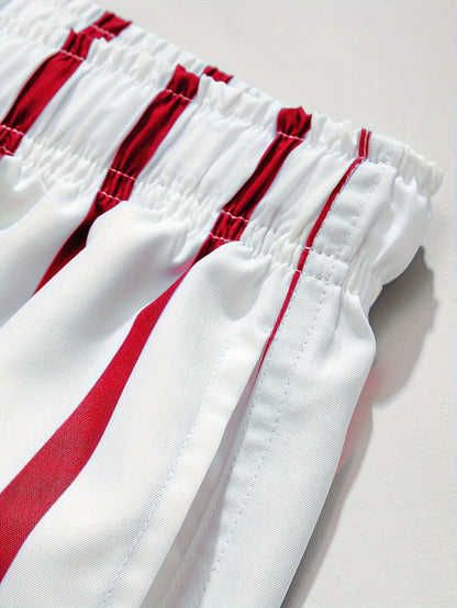 Men's swim shorts with red stripes, casual, relaxed style, perfect for beach and pool