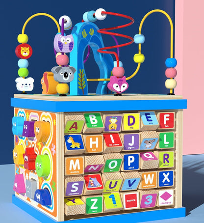 Multifunctional motor skills toy learning cube for children – alphabet, animals, shapes & numbers – educational toy