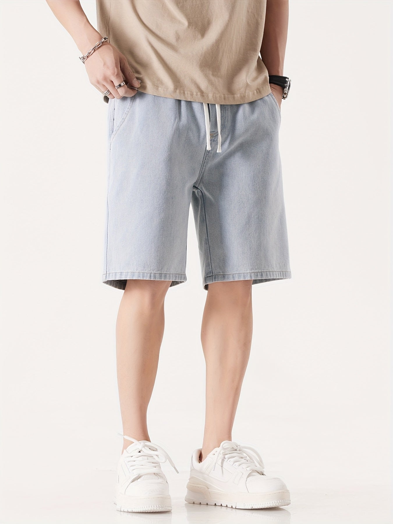 Men's Casual Loose Fit Denim Shorts with Drawstring – Relaxed, Knee-Length Shorts for Everyday and Streetwear