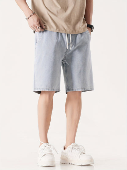 Men's Casual Loose Fit Denim Shorts with Drawstring – Relaxed, Knee-Length Shorts for Everyday and Streetwear