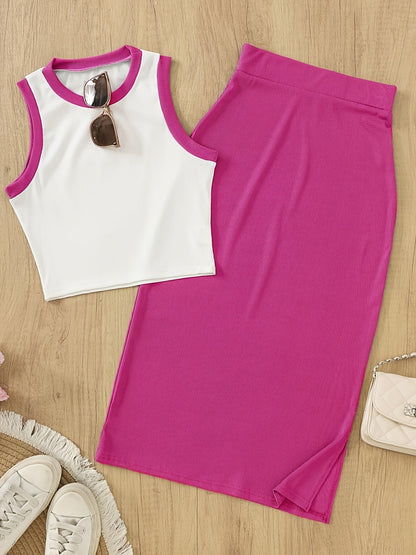Women's Elegant Two-Piece Set with Sleeveless Top and Skirt – Perfect for Spring and Summer