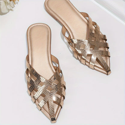 Women's Flat Mules with Braided Design and Pointed Shape – Elegant Slip-On Shoes for Everyday and Going Out