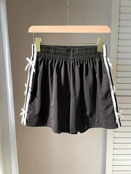 Women's casual shorts with bows and stripes for summer – regular fit, vacation style