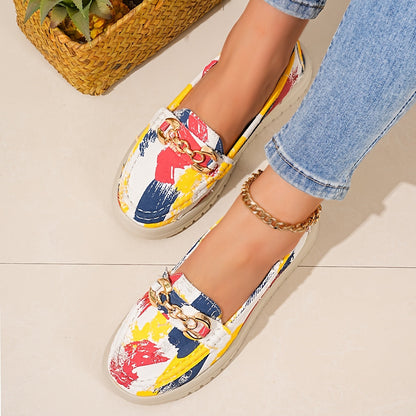 Damen Slip-On Freizeitschuhe mit modischem Ketten-Detail – Bequeme Alltags-Loafer im trendigen Used-Look