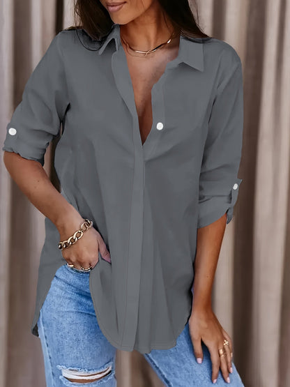 Damen Langarm Oversize Bluse Locker Casual für Alltag und Büro