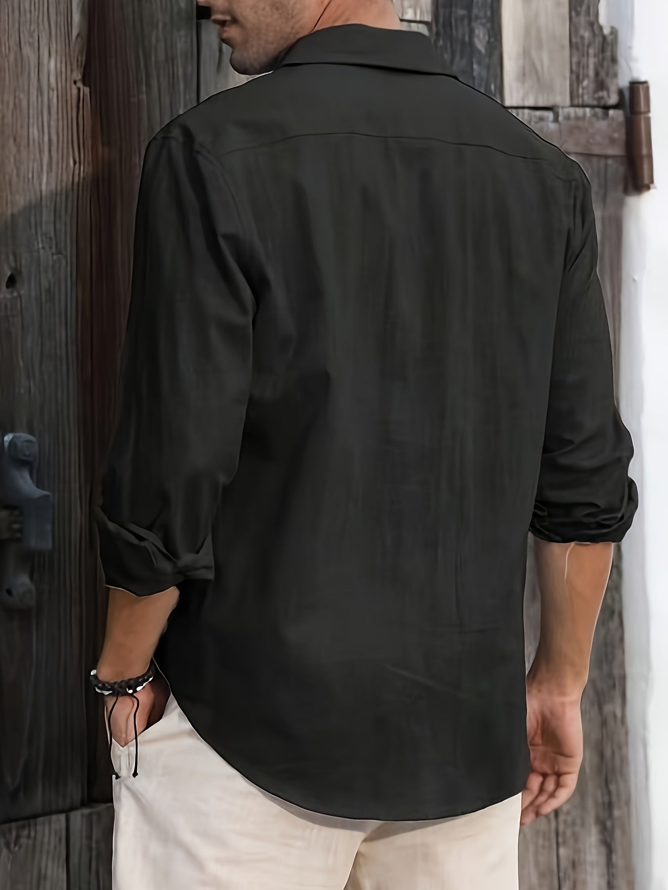 Men's Casual Shirt with Button Placket – Stylish Long-Sleeve Shirt for Beach and Everyday Wear