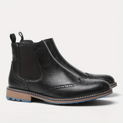 Brown Men's Chelsea Boots with Brogue Design and Elastic Inserts
