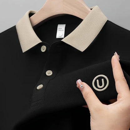 Men's Polo Shirt with Contrast Collar and Embroidery – Fashionable Casual Look