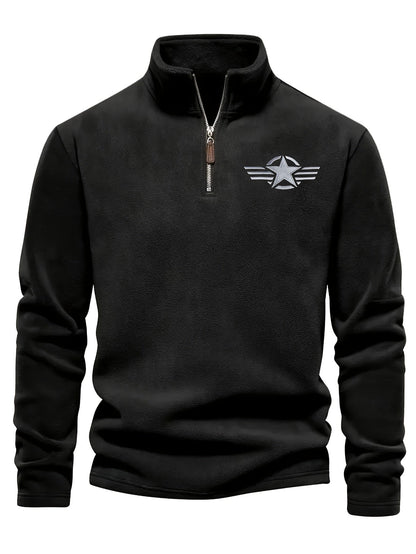 Herren Halb-Reißverschluss Pullover Fleece Khaki Schwarz