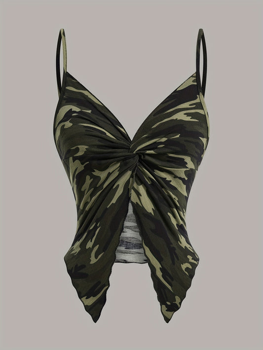 Women's Camouflage Handkerchief Camisole Top for Streetwear and Festivals