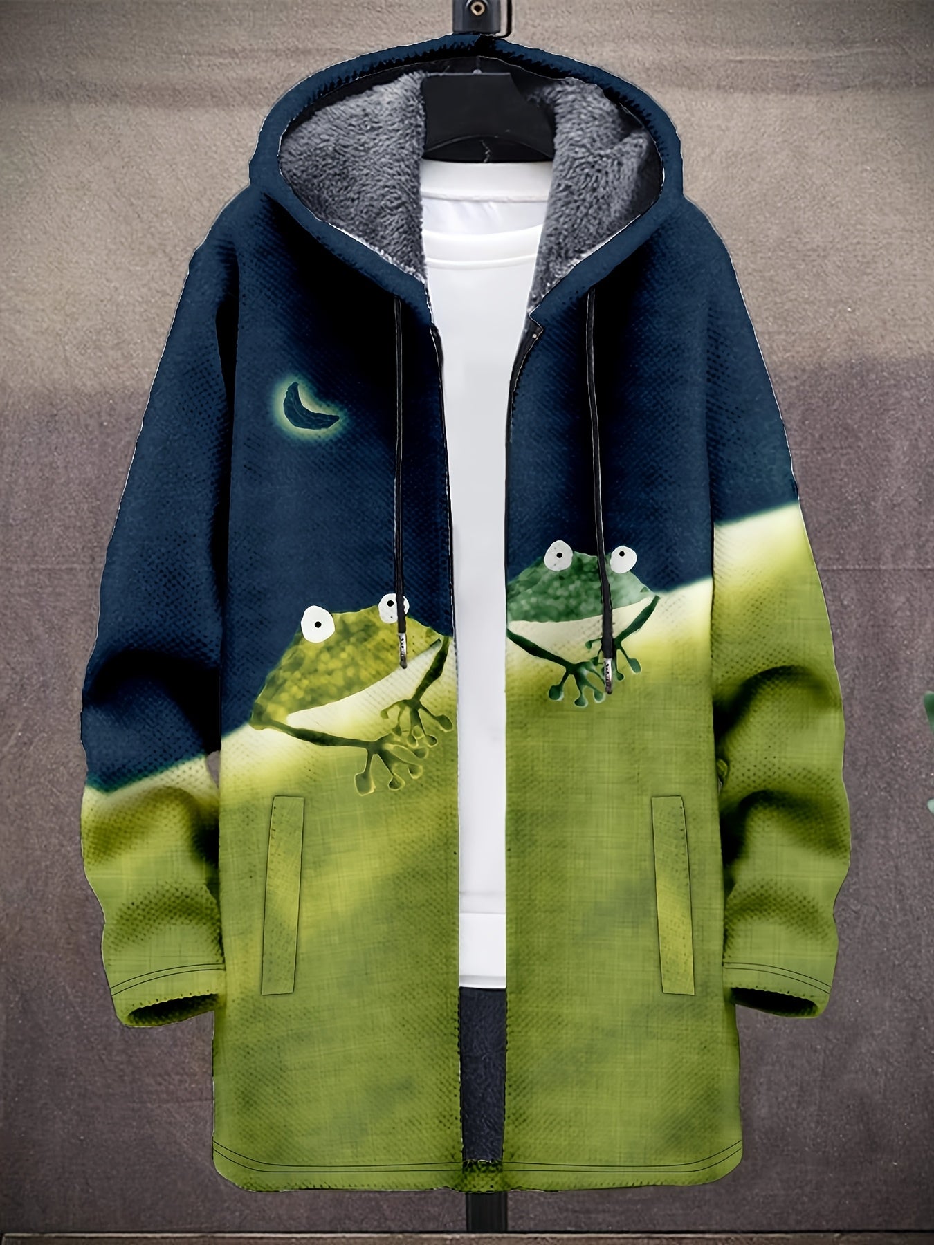 Hoodie Jacke mit Reißverschluss und Muster, Langarm, gefüttert