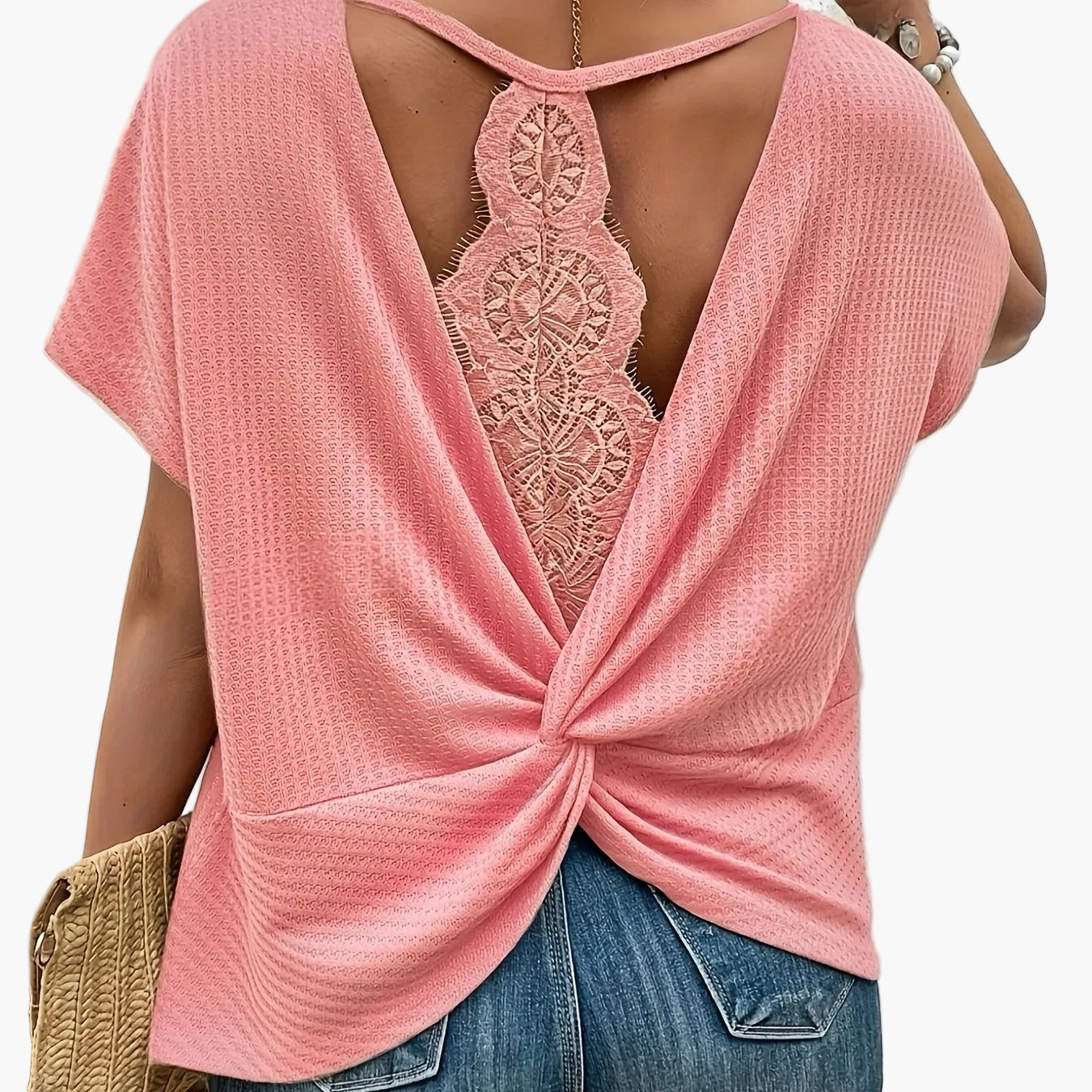 Women's summer knit sweater with short sleeves and loose fit – Elegant casual look