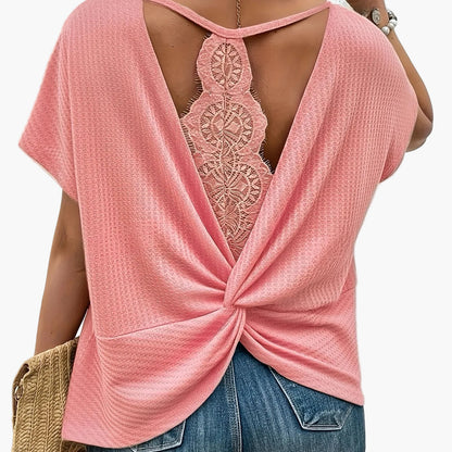 Women's summer knit sweater with short sleeves and loose fit – Elegant casual look