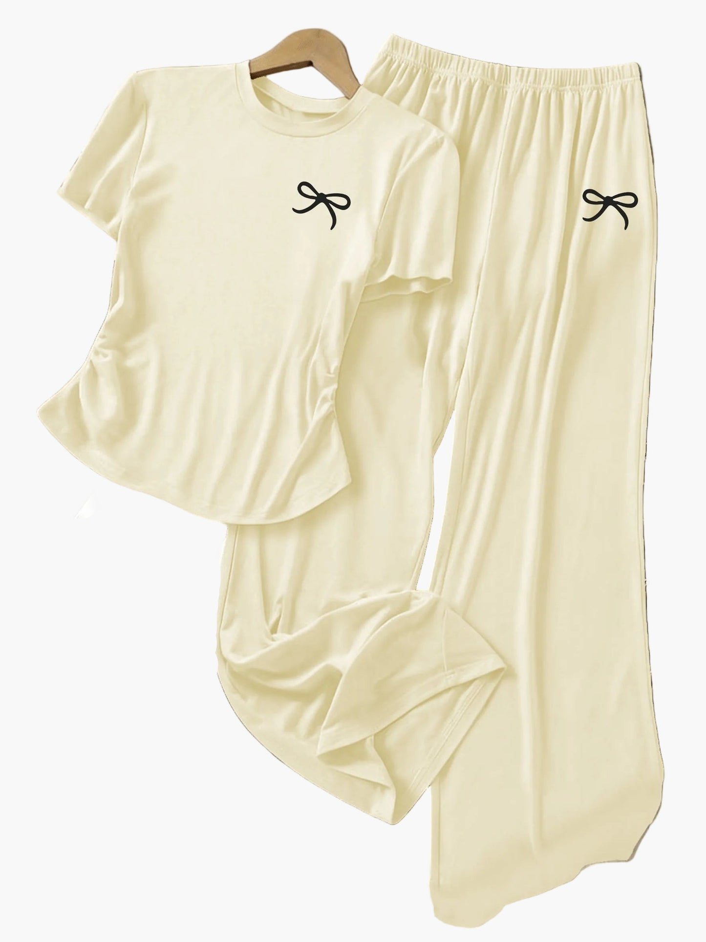 Damen Zweiteiliges Set mit Schleifen-Detail – Freizeit Lounge Outfit