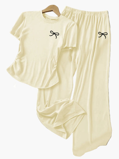 Damen Zweiteiliges Set mit Schleifen-Detail – Freizeit Lounge Outfit