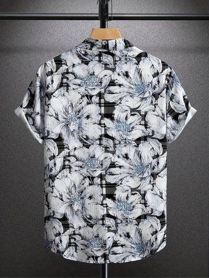 Men's Short-Sleeve Casual Shirt with Modern Floral Pattern – Casual Resort Shirt for Summer & Vacation